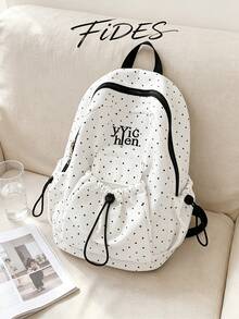 1PC Fashion Minimalist Polka Dot Drawstring Backpack, Letter Embroidery Accents, Soft Fabric Lightweight Shoulder-Friendly, Dual Side Drawstring Pocket Design, Ample Layered Storage Space, Korean Style Girly Vibe Classic Backpack, Versatile Practical Women's Bag For School, Travel, Commute - Multicolor - View 3