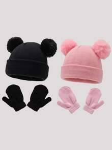 4 piezas/Set Gorro y guantes de punto para bebé, adecuado para niños/niñas, regalo ideal para Navidad/Acción de Gracias. Gorro de punto cálido, transpirable, suave y amigable con la piel para bebé - Multicolor - Ver 31