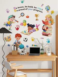 1pc, Multi-Style, Children's Room Cartoon Decorative Wall Sticker, Children's Early Education Educational, Children Reading Together, Reading And Learning, Big Tree Letters, Baby Switch Sticker, PVC Self-Adhesive Removable Wall Sticker, Suitable For Bedroom, Living Room, Study, Classroom, Nursery, Home Wall Decoration, Etc. - Multicolor - View 4