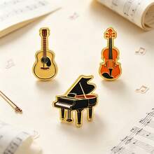Classic Musical Instrument Enamel Brooch, Guitar Violin Piano Lapel Pin, Music Theme Badge, Suitable For Clothing And Bag Decoration, Best Gift For Music Lovers - Multicolor - View 4