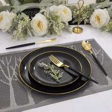 2/12/25/50pcs Set 7.5 Inch Dessert Plates And 10.25 Inch Dinner Plates, Black Gold Rim Plates, Suitable For Weddings, Anniversaries And Celebration Party Tableware - Black - View 8