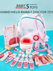 1 Set Wooden Children Doctor Toy Set, Realistic Stethoscope Dentist Tool Kit, Role Play Housekeeping Toy For Girls - Multicolor - View 2