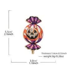 1pc Cute Halloween Pumpkin Candy Glass Brooch, Rhinestone Devil Lantern Pin, Halloween Party Fashion Accessory Gift, Metal Enamel Candy Pumpkin Rhinestone Brooch, Fun Halloween Theme Accessory, Can Decorate Clothing And Bags, Suitable As Holiday Gift Small Present - Multicolor - View 3