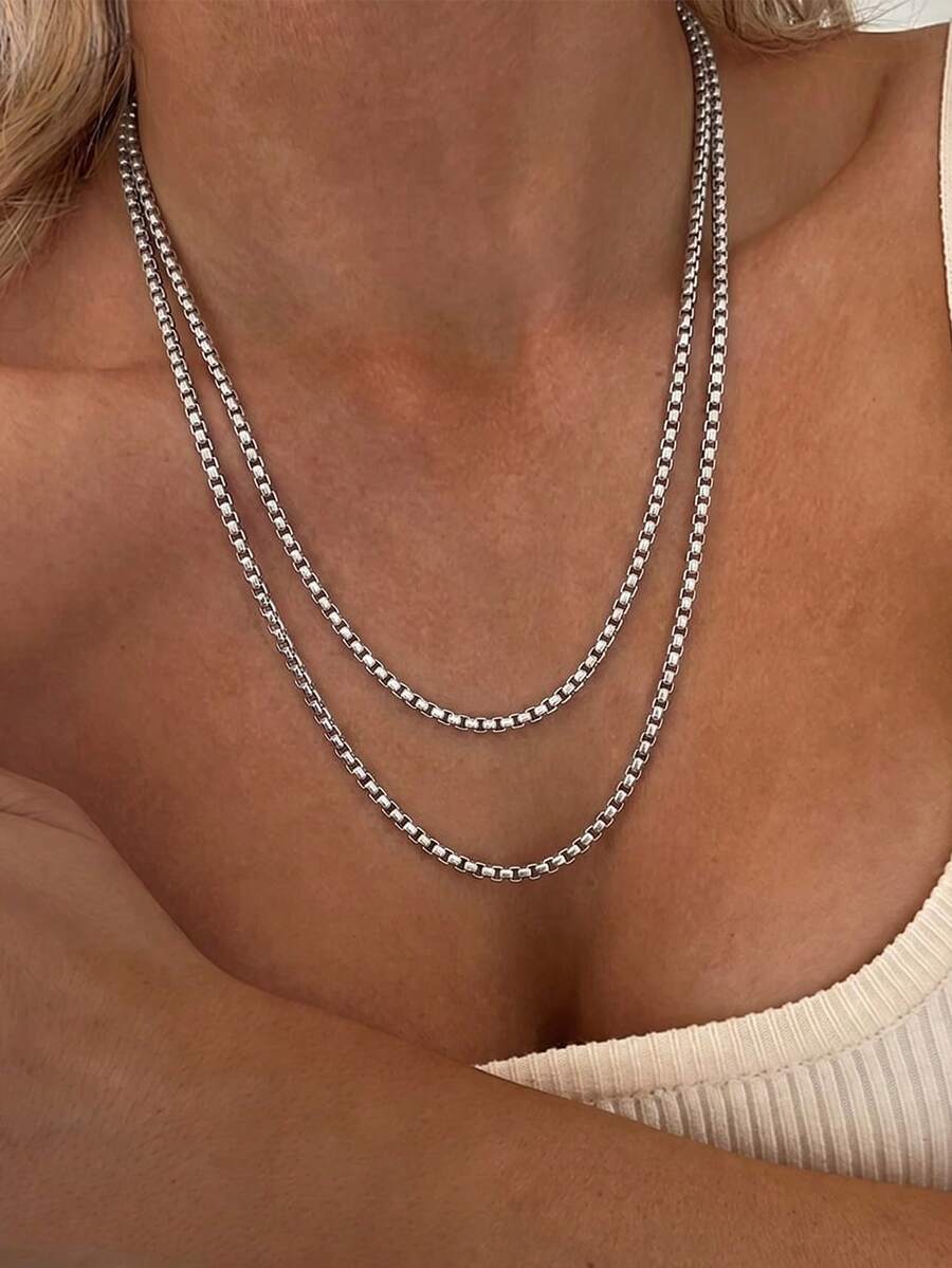 女款極簡不鏽鋼項鍊,蛇骨鏈與扭繩鏈 1-3mm 金色/銀色 防水低過敏 日常時尚項鍊 - 彩色 - 查看 1