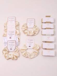 12pcs Wedding Bridesmaid Proposal Gift Set, Sage Green, Champagne, Pink Scrunchies With Cardboard Gift Decoration, Square Claw Clips Combination, Perfect Party Women Hair Accessories Set - Multicolor - View 9