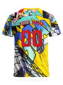 Men Custom Brazil Graffiti Print Soccer Jersey, Personalized Name Number Football Shirt Fan Gear Training Match Daily Gift - Multicolor - View 3
