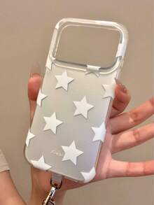 Korean Style Silver Background Full Screen White Stars English Lettering Phone Case Compatible With Iphone 17 Pro Max, Apple 16, 15 Pro Max With Matching Star Pendant - Multicolor - View 3