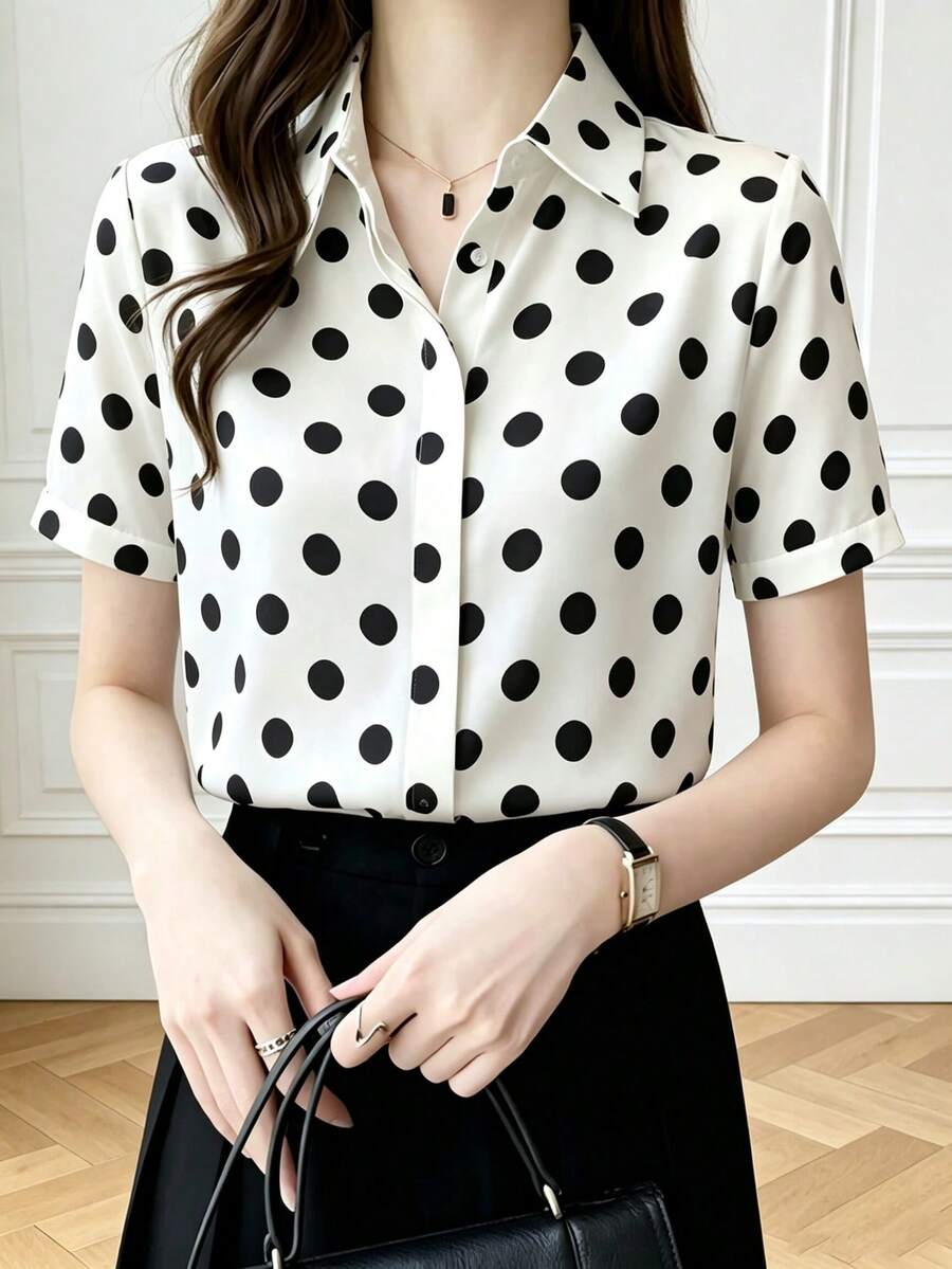 Kemeja Kasual Serbaguna Motif Polkadot untuk Wanita, Cocok untuk Aktivitas Sehari-hari