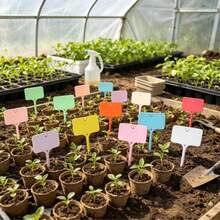50 Peças Etiquetas de Plantas de Jardim em Formato de T, Reutilizáveis, Compatíveis com Marcador Permanente, Etiquetas de Nome de Sementes de Plástico à Prova d'Água, Adequadas para Jardinagem Interna/Externa, Plantas em Vasos e Cuidados com o Gramado - Estilo sorridente (várias cores) - Visão 5
