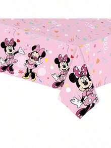 Pink Cartoon MN Birthday Party Disposable Tablecloth, Rectangular Waterproof Mini Tablecloth Cover For Indoor Outdoor Party Supplies Birthday Party Decorations - As Shown In the Figure - View 5