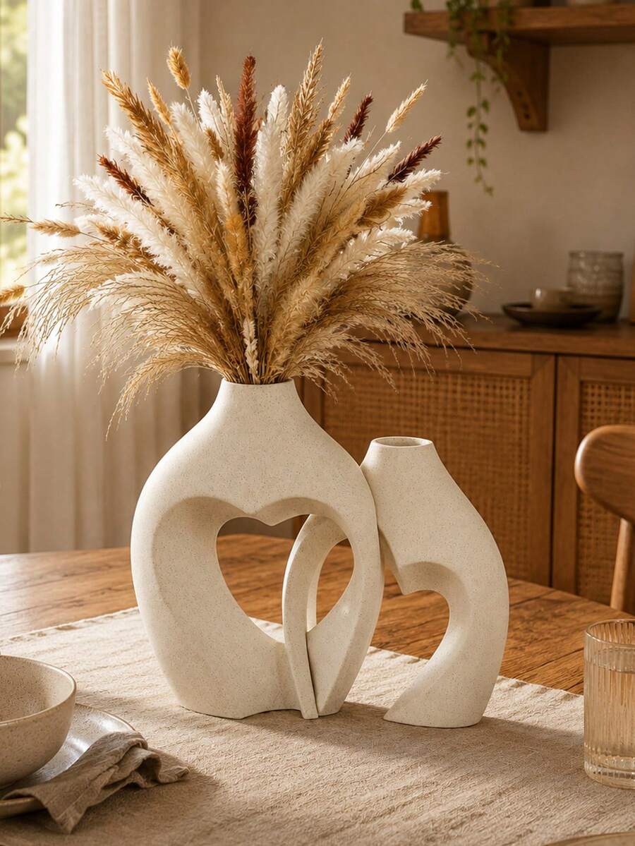 2件組 interlocking 心形花瓶,現代鏤空裝飾花瓶,適合插蘆葦草,極簡波希米亞風居家裝飾,適用於客廳、臥室、書架、壁爐架、桌面中心裝飾,適合婚禮、週年紀念與喬遷禮物 - 愛心款 - 查看 1