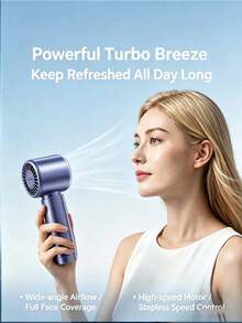 Handheld Mini Turbo Fan, USB-C Rechargeable Portable Cooling Fan, 5 Speed Digital Display Fan For Travel Beach Outdoor Summer - Handheld - View 10