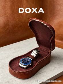 DOXA Travel Watch Protective Case, Metal Zipper, Unisex Mini Watch Storage Box, Suitable For Business Trips And Vacation Packing, Watch Not Included - Brown - View 6