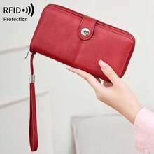 MIYIN RFID 防盜刷蠟皮長款手腕包錢包,按扣拉鍊多卡夾層錢包,多功能文件護照夾附手提帶 - 彩色 - 查看 10