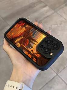 1 buah Casing Ponsel Motif Daun Maple Matahari Terbenam Musim Gugur Tangga Tianyan, Bingkai Kulit Hitam, Pelindung TPU Lembut Tahan Guncangan, Kompatibel dengan Ponsel GALAXY, HONOR - Hitam - View 5