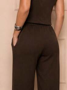Tailored Suit Set: Vest With Dress Pants, Fashionable. - Rust Brown - View 4