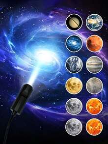 1pc Galaxy Projector Light, 10 Planet Pattern Projection 360° Rotatable Decorative Lamp, Cute Atmosphere Creator, Portable USB Powered LED Planet Projector, Suitable For Bedroom Ceiling, Photo Background, Valentine's Day, Proposal, Wedding, Camping, Gaming, Photography Lighting, Disco, Space, Birthday, Holiday Atmosphere, Wedding Anniversary, Stars In The Night Sky, Projector, Moonlight, Flame, Christmas - USB Planet Projector Lamp - View 10
