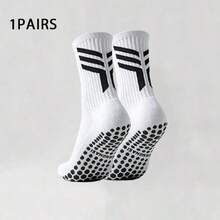 1/3/6 Pairs Men's Mid-Calf Silicone Non-Slip Breathable Comfortable Sports Socks Suitable For Basketball, Football, Running - Black and White - View 6