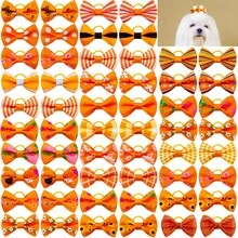 15/60pcs Autumn Orange Flower Grid Pet Bow Hair Ornament - Bright Autumn Theme Pattern, Suitable For Teddy Marzis Small And Medium Sized Dogs And Cats - Perfect For Daily Festival Beauty - Multicolor - View 4