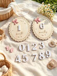 Wooden Double-Sided Milestone Sign Set, Interchangeable Milestone Cards Set, Double-Sided Baby Milestone Birth Announcement Board, Newborn 1-12 Months Photo Props, Numbered Month Growth Commemorative Photo Props, These Photo Prop Cards Are Perfect For Announcing Pregnancy Or Announcing The Arrival Of Your Baby, Newborn Welcome Sign - Multicolor - View 1