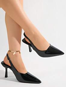 1 Pair 2026 New Black High Heels, Teen Prom, Elegant Buckle Decoration, French Style Office Wear - Black - View 1