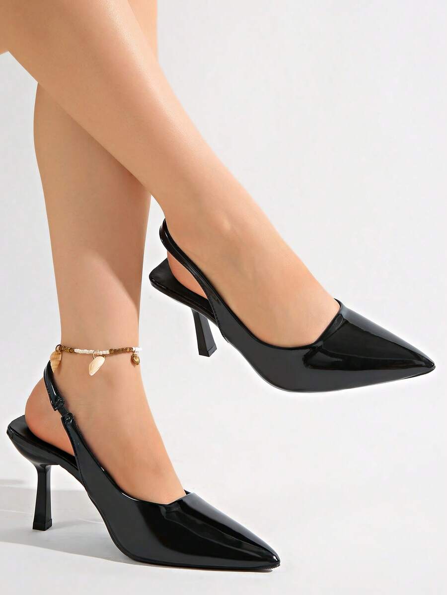 1 Pair 2026 New Black High Heels, Teen Prom, Elegant Buckle Decoration, French Style Office Wear - Black - View 1