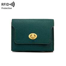 MIYIN محفظة بطاقات بتصميم حبيبات الليتشي عتيق أنيق مع حماية RFID، محفظة قصيرة بغطاء بقفل دوار، محفظة عملات وبطاقات ائتمان محمولة للنساء - متعدد الألوان - مشاهدة 9