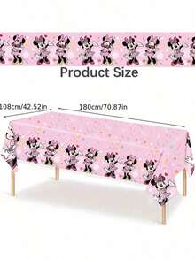 Pink Cartoon MN Birthday Party Disposable Tablecloth, Rectangular Waterproof Mini Tablecloth Cover For Indoor Outdoor Party Supplies Birthday Party Decorations - As Shown In the Figure - View 7