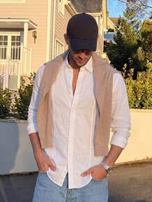 Lookun Men's Casual Shirt Pointed Collar Long Sleeve Slightly Loose British Minimalist White Spring Summer Casual Shirt - White - View 3