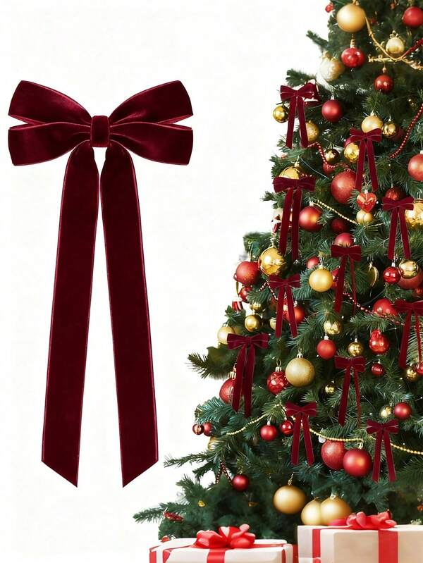 12 Peças Laços de Veludo Bordô Decorações de Árvore de Natal, Enfeites de Árvore de Natal 5" X 10" Adequados para Árvores, Casa, Salas Elegantes, Festas de Aniversário, Porta da Frente, Casamentos, Decoração de Feriados