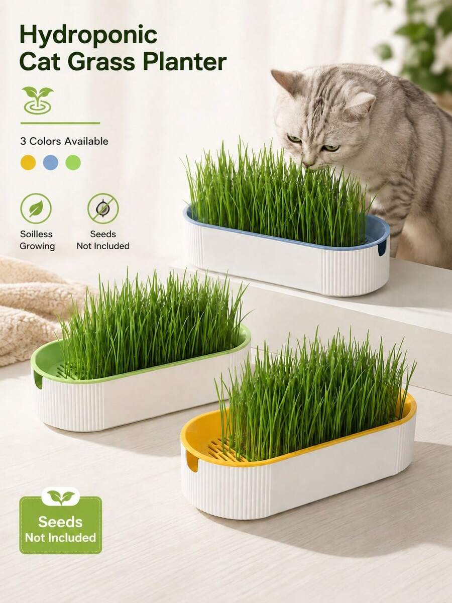 1 Peça Vaso Hidropônico para Grama de Gato 21*9,2*4,5cm, Kit de Cultivo de Grama de Gato Reutilizável e Destacável em PP com Bandeja de Drenagem, Caixa de Cultivo de Trigo Sem Solo para Gatos, Apenas o Vaso, Sementes Não Incluídas - Vaso de grama para gatos - Visão 1