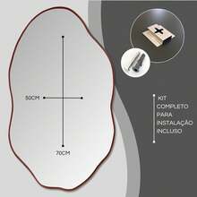 Kit 3 Espelhos Decorativos Orgânicos com Moldura em Couro Caramelo – Moldura Premium Para Sala Quarto Hall Cozinha - 3pcs - Visão 5