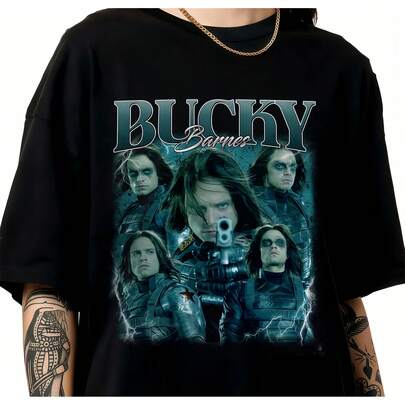 ヴィンテージ バッキー・バーンズ ウィンターソルジャー Tシャツ、セバスチャン・スタン レトロ ブートレッグ グラフィックTシャツ マーベルファンギフト.