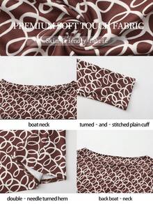 ARA CHIC Women's Printed Long Sleeve Mini Dress, Round Neck Fitted Ruffle Hem Skirt, Vintage Circular Pattern Bodycon Dress, Casual Outing Party Outfit - Coffee Brown - View 7