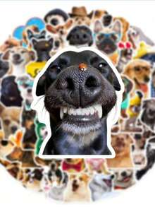 50pcs Funny Dog Expression PVC Stickers, Cartoon Decorative Gift, Suitable For Scrapbook, Laptop, Luggage, Guitar, Water Bottle, Phone Case DIY Decals - Multicolor - View 2