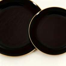 15pcs 7.5 Inch And 6pcs 10.25 Inch Black Single Ring Gold Rim Plates, 2 Sizes Available, Reusable And Washable, Perfect For Home, Hotel, Birthday, Outdoor And Various Party Events - Black - View 11