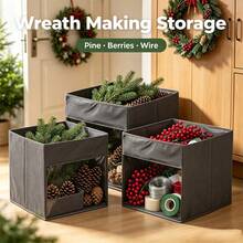 1pc Square Foldable Christmas Storage Cube Bin With Clear Front Visible Window Fabric Holiday Organizer Basket For Xmas Ornaments Ribbons Baking Supplies Party Props Kids Toys Books Media Discs - Multicolor - View 4