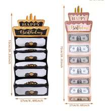 1 Set/4 Sets Pink & Black Glitter Birthday Money Pull Card, Cake-Shaped Foldable Cash Gift Box, Birthday Party Surprise Money Pull Greeting Card Gift Supplies - Multicolor - View 6