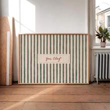1pc Unframed Green White Vertical Stripe Canvas Wall Art, Yes Chef Red Cursive Text Label Print, Vintage Striped Farmhouse Typography Decor For Kitchen Dining Room Home Wall Gift - A - View 5