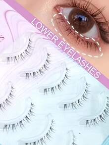 5 Pairs Cat Ear Faux Lower Eyelashes, Ultra-Fine Transparent Stem, Comfortable For Beginners, Hair-Flow Style, Korean & Japanese Light Makeup, Suitable For Dates And Parties, Multiple Styles - Black - View 1