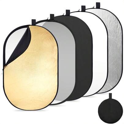 24 X36(60x90cm) 5-In-1 Oval Foldable Light Reflector |   Gold Silver White Black Translucent, Foldable Oval, Portrait Selfie Weddings Outdoor With Bag LE07