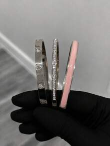 1/4件套18K镀金不锈钢心形扣手链，镶嵌立方氧化锆，女士珠宝套装，适合日常佩戴、音乐节、派对礼物 - 銀色 - 查看 3