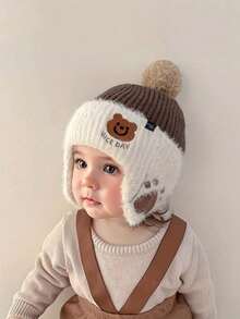 Children's Autumn/Winter Hat, Cute Paw Print Earflap Beanie, Thick Knit Cap, Unisex, Suitable For 1-3 Years Old - Multicolor - View 3