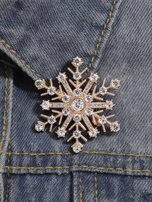 1pc Gold Full Rhinestone Snowflake Crystal Brooch For Women, Luxury High-End Suit Jacket Coat Decorative Pin, Autumn/Winter Commute Party Outfit Lapel Pin, Christmas New Year Gift Jewelry, Vintage Rhinestone Snowflake Design Clothing Brooch, Can Be Used To Decorate Scarves, Hats, Shawls, Sweaters And Cardigans - Multicolor - View 1