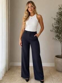 Calça pantalona social alfaiataria - Preto - Visão 3