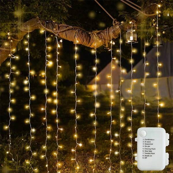 1pc LED Icicle String Lights With 8 Lighting Modes, Hanging Icicle Lights For Roof, Christmas Twinkle Lights Decoration For Holiday Party, Wedding, Eaves, Home, Stairs, Curtain, Background Wall (Battery Not Included)