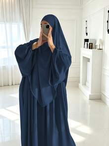 2pcs/Set Khimar+Abaya) Soft Muslim Prayer Outfit, Long Abaya With Matching Hijab, Casual Outing Essential Fashion Item (Hijab+Dress) - Multicolor - View 15