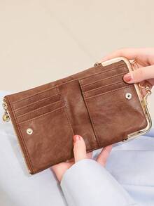 Women's RFID Blocking Kiss Lock Short Wallet Large Capacity | Multi Card Slots, Zipper Coin Pocket, Vintage Clutch Ladies Purse - Multicolor - View 7