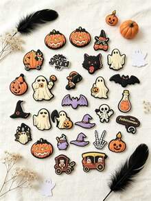 10pcs/20pcs/30pcs Halloween Ghost Pumpkin DIY Shoe Charms, Funny Halloween Series Pattern, Suitable For Slippers, Sandals, Casual Shoes - Multicolor - View 4