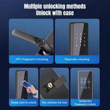 Smart Door Lock, Keyless Entry Smart Lock, Fingerprint Door Lock With Handle, App Control & Mechanical Key Backup, 5-In-1 Entry Front Door Lock Set, Electric Door Knob For Front - Black - View 3